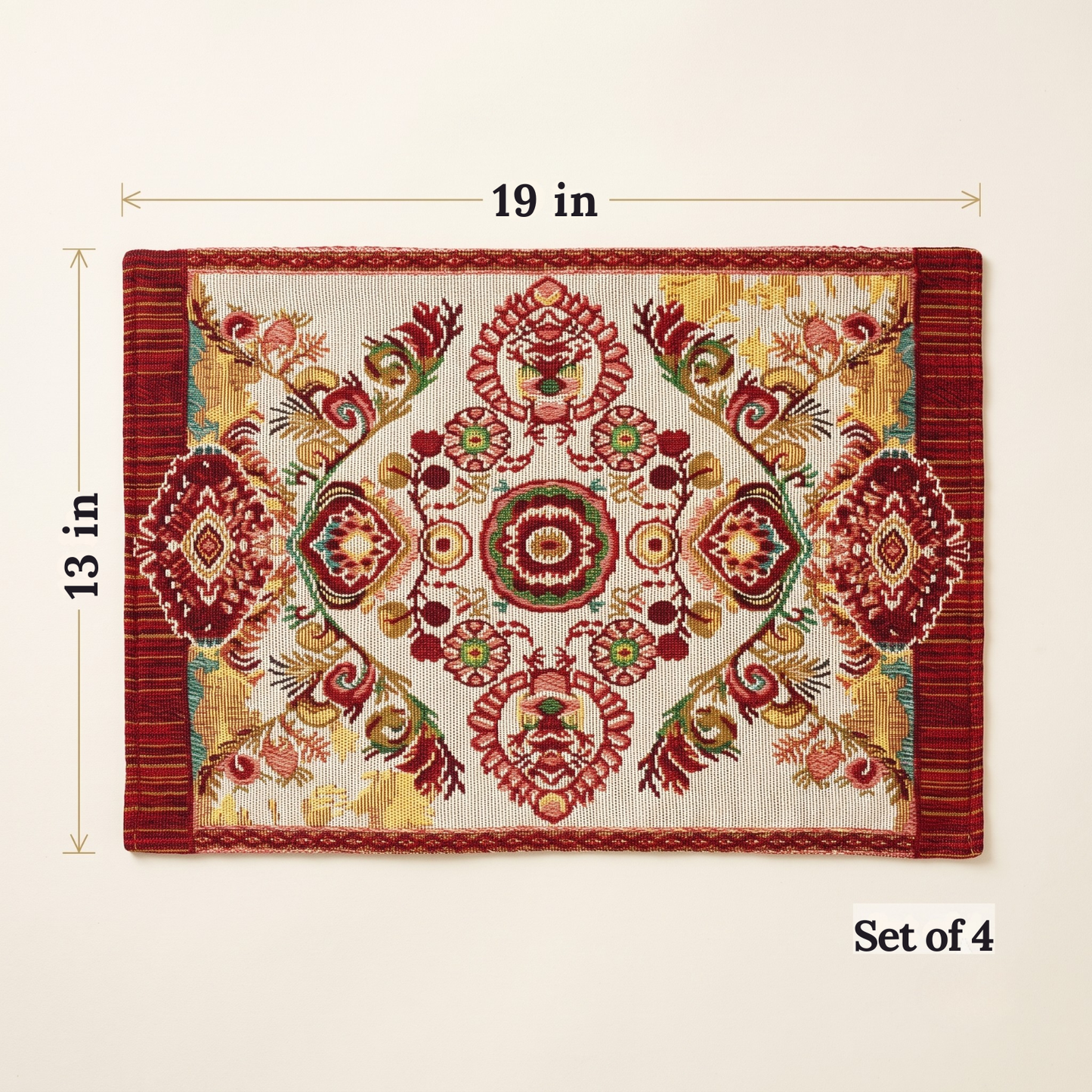 Tache Burgundy Ornate Paisley Woven Tapestry Placemats - Eclectic Modern Dining Set (18194)