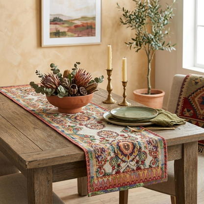 Tache Elegant Ivory Colorful Ornate Paisley Woven Tapestry Table Runner (18193)