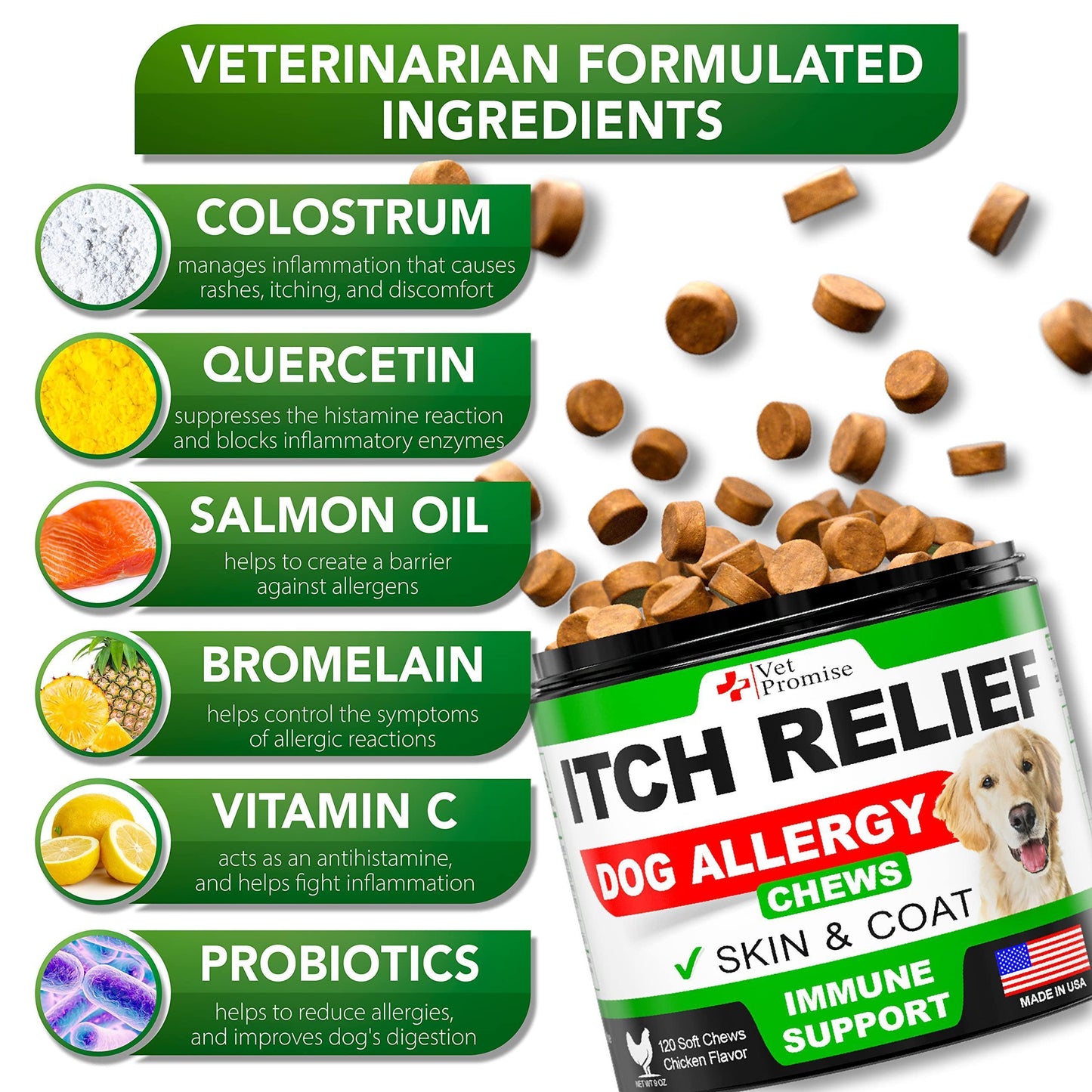 Dog Allergy Chews 120 Count Itch Relief Hot Spots Immune Support