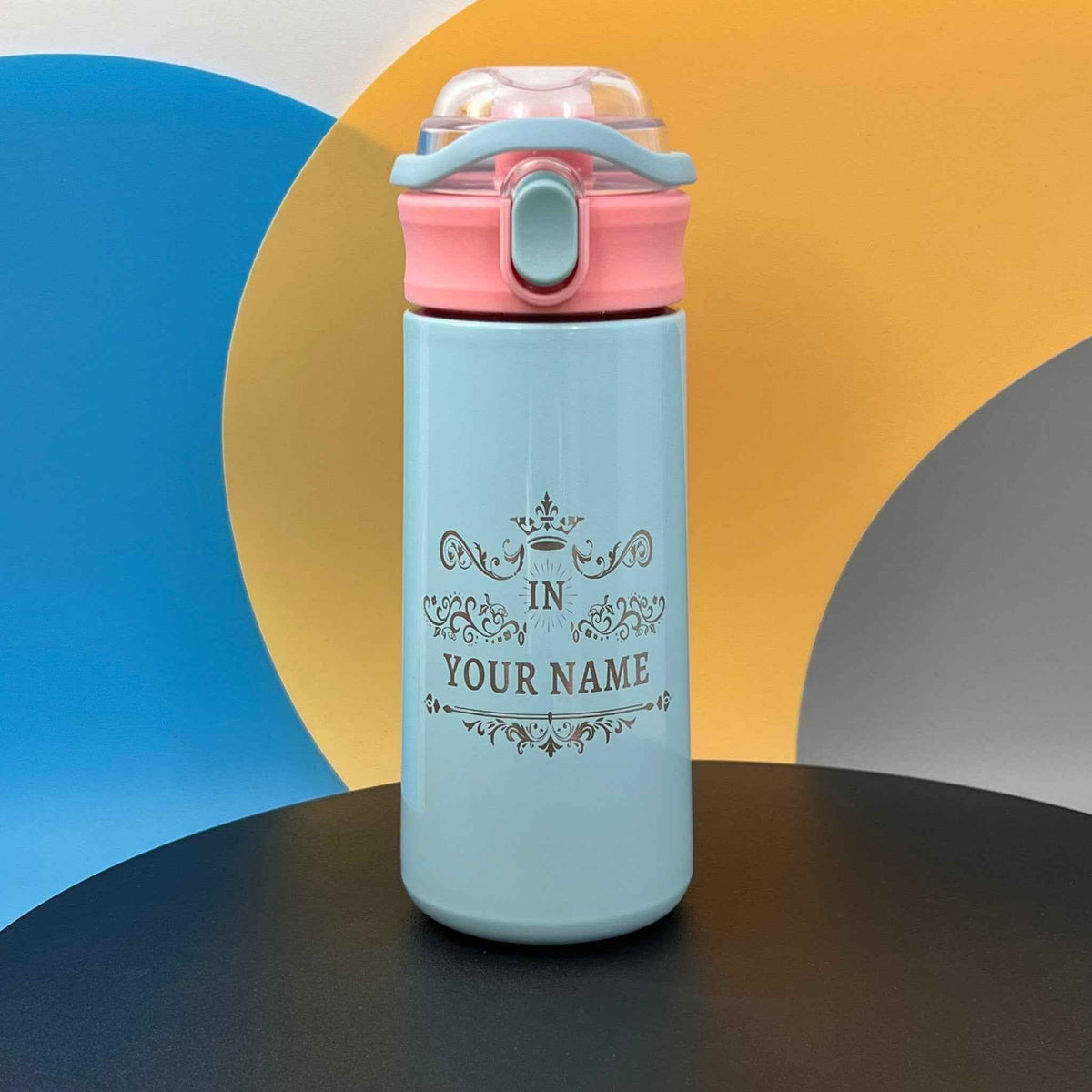 16.9 oz Custom Name Water Bottle for Kids – Crown Frame & Cute Stickers