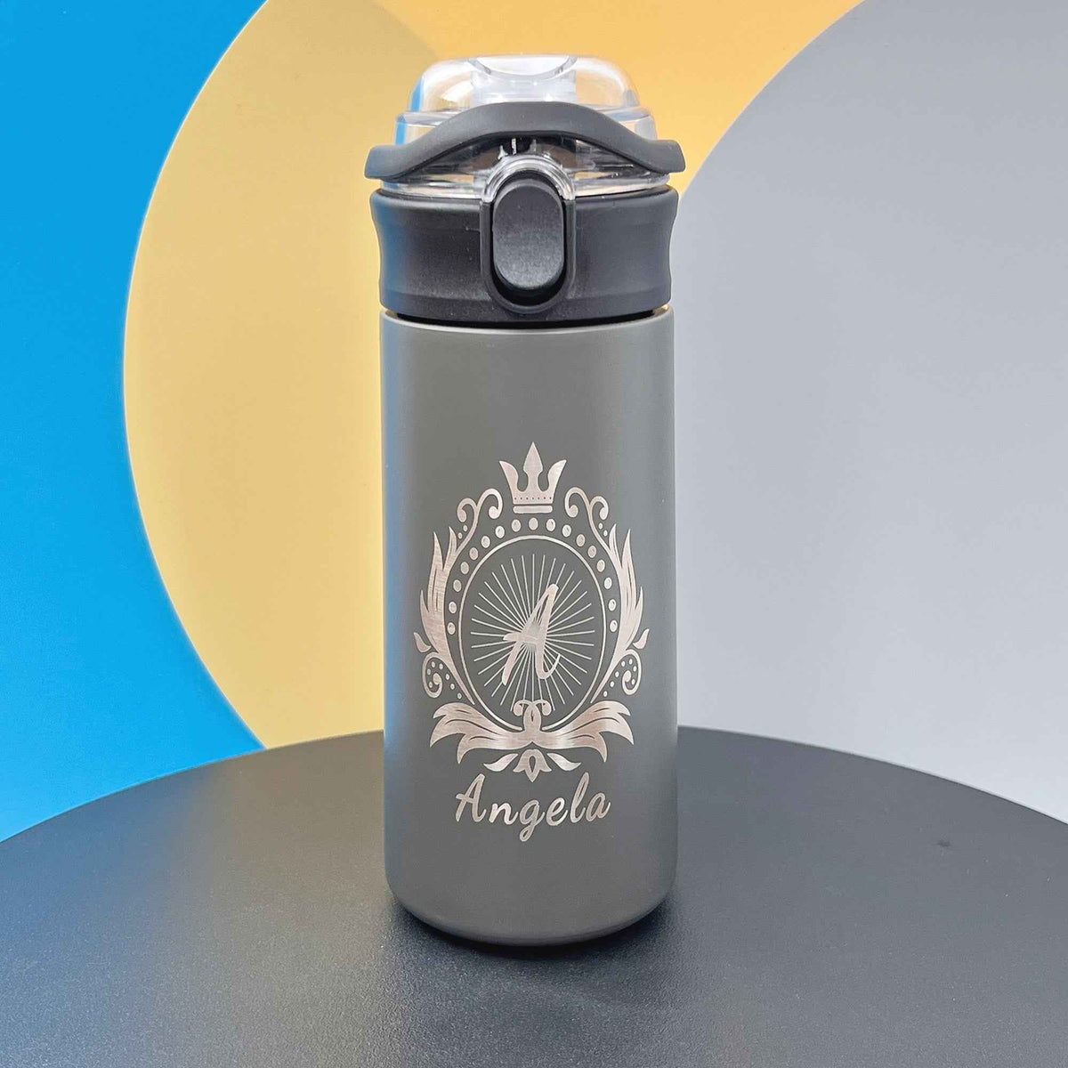 16.9 oz Custom Name Water Bottle for Kids – Crown Frame & Cute Stickers