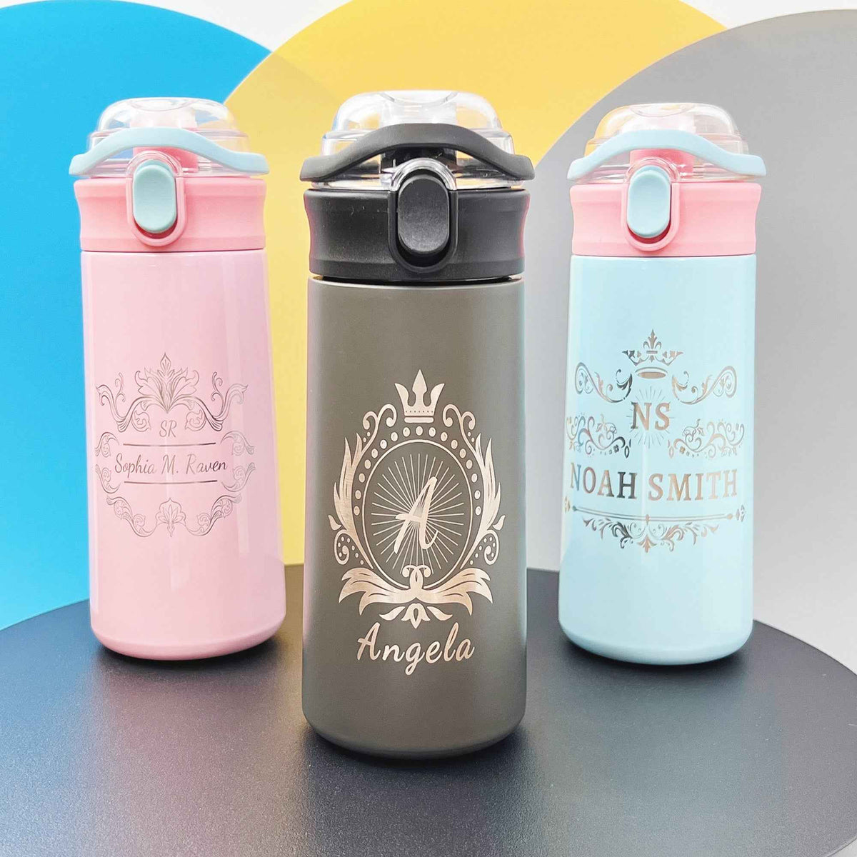 16.9 oz Custom Name Water Bottle for Kids – Crown Frame & Cute Stickers