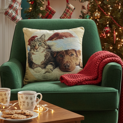 Tache Best Friend Pets Dog and Cat Christmas Tapestry Woven Throw Pillow Cover (16461)