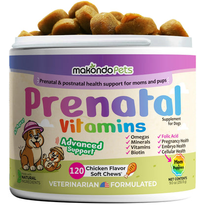 Dog Prenatal Vitamins 120 Soft Chews Folic Acid Zinc B-Complex DHA & EPA