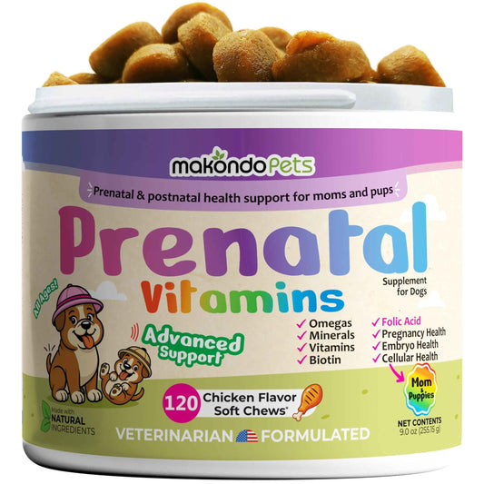 Dog Prenatal Vitamins 120 Soft Chews Folic Acid Zinc B-Complex DHA & EPA