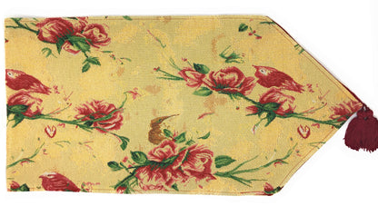 Tache Golden Woven Tapestry Table Runner - Red Roses & Hummingbirds (18115)