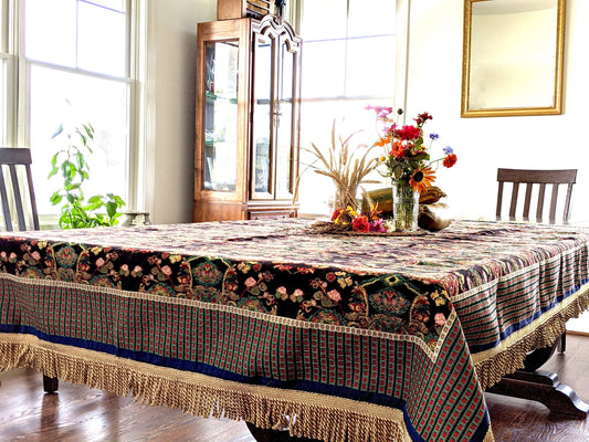 Tache Elegant Black Ornate Paisley Woven Tapestry Tablecloth (18192)