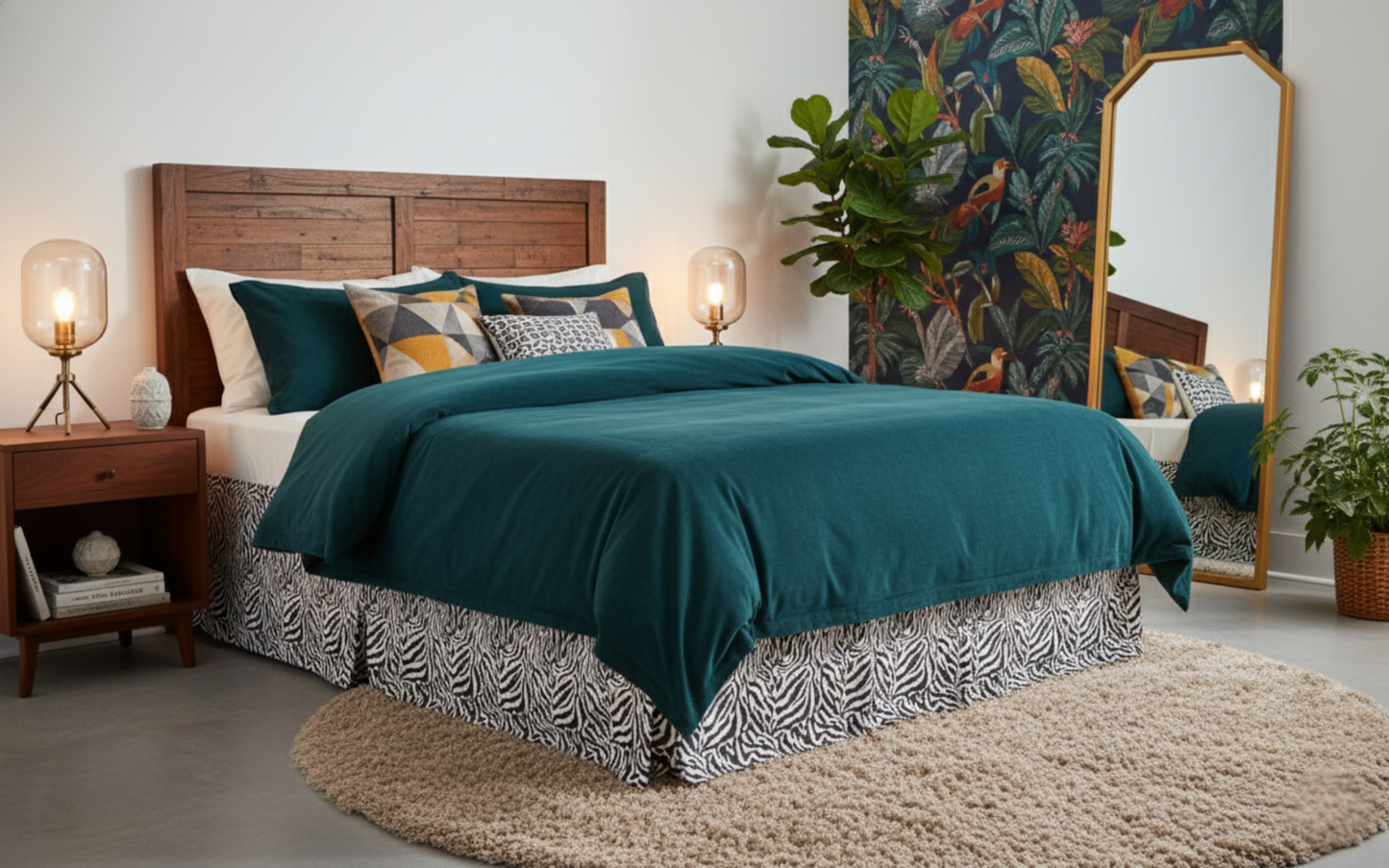 Tache Winter Moon Black Stripe Zebra Animal Print Gold Tailored Platform 14" Bed Skirt Dust Ruffle (BSK-4358L)