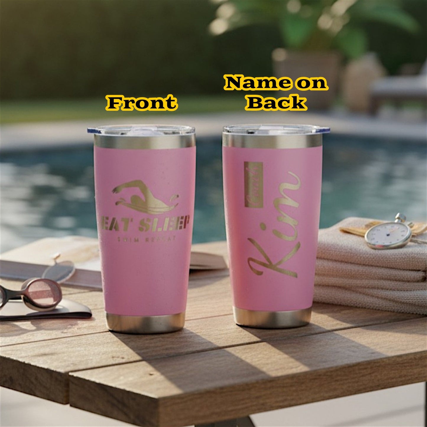 20oz Personalized Name Tumbler Gift for Swimmers Coaches