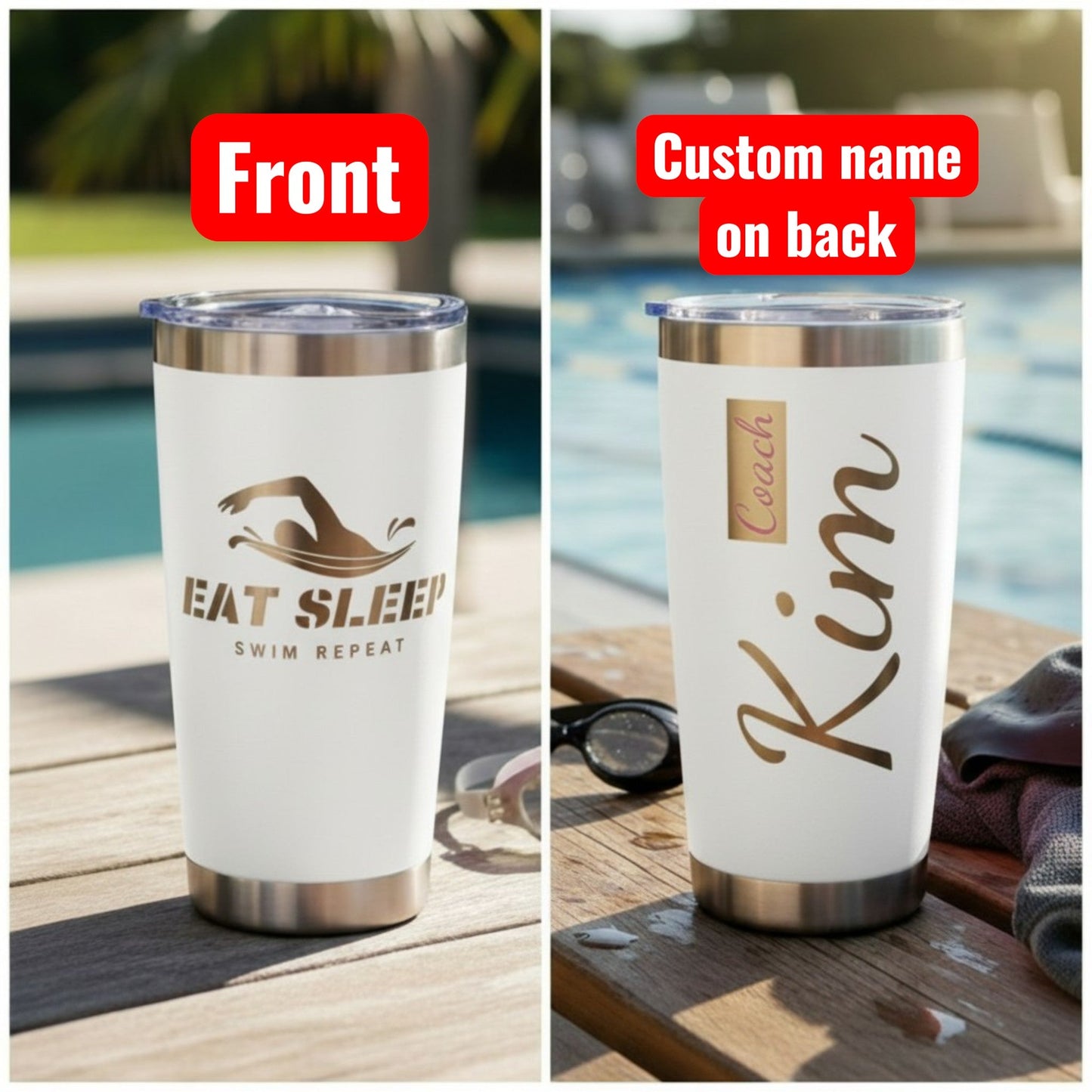 20oz Personalized Name Tumbler Gift for Swimmers Coaches