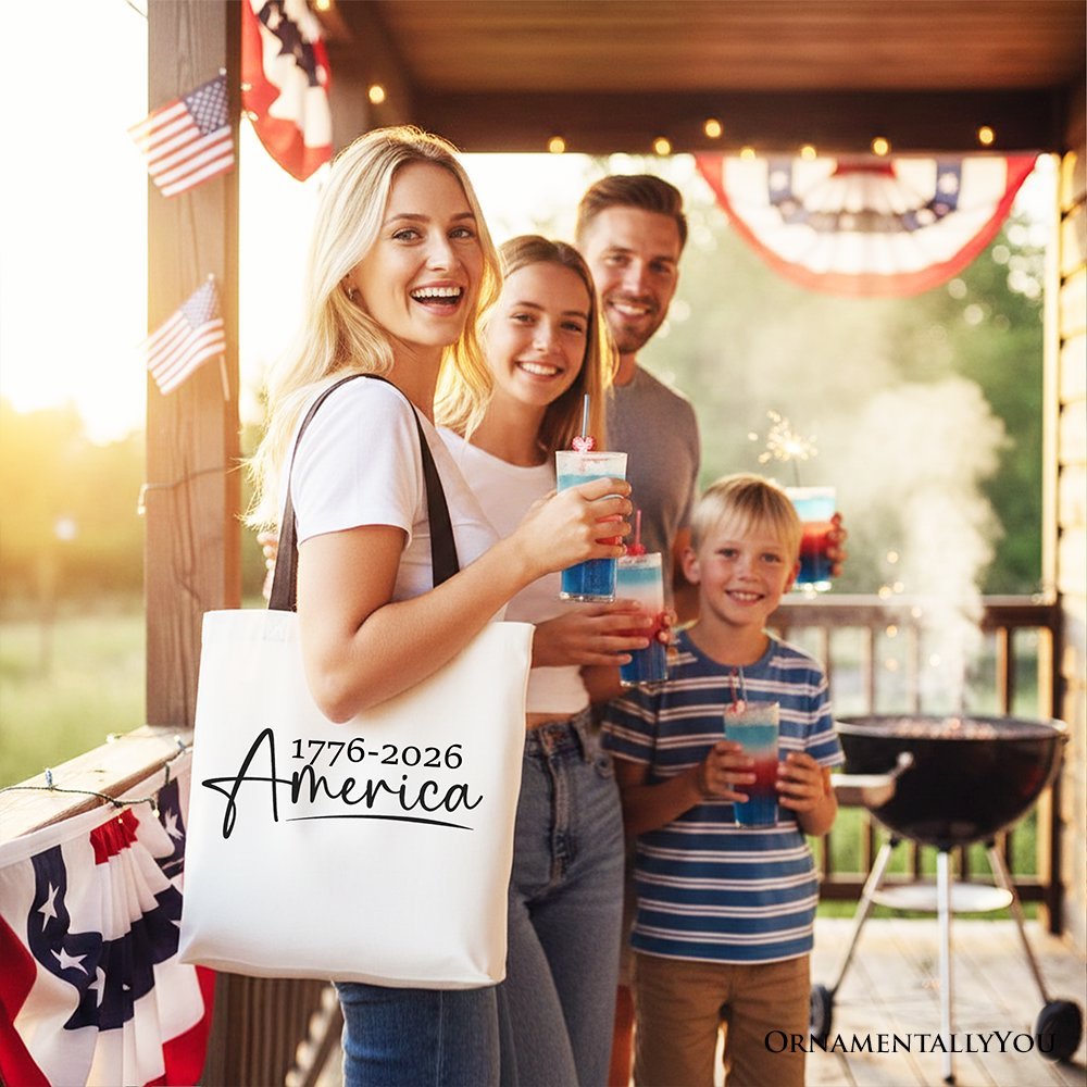 250 Years American Anniversary Tote Bag, 4th of July Minimalistic Patriotic 1776–2026 Gift Shopper