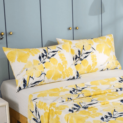 Tache Microfiber Watercolor Tropical Floral Yellow Blue Fitted Sheet / Flat Sheet (JHW-841)