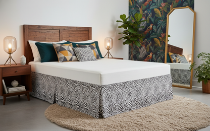 Tache Winter Moon Black Stripe Zebra Animal Print Gold Tailored Platform 14" Bed Skirt Dust Ruffle (BSK-4358L)