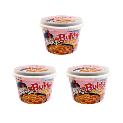 3 Bowls Samyang Buldak Carbonara Topokki Rice Cakes Chicken Flavor Spicy Instant Food Tteokbokki