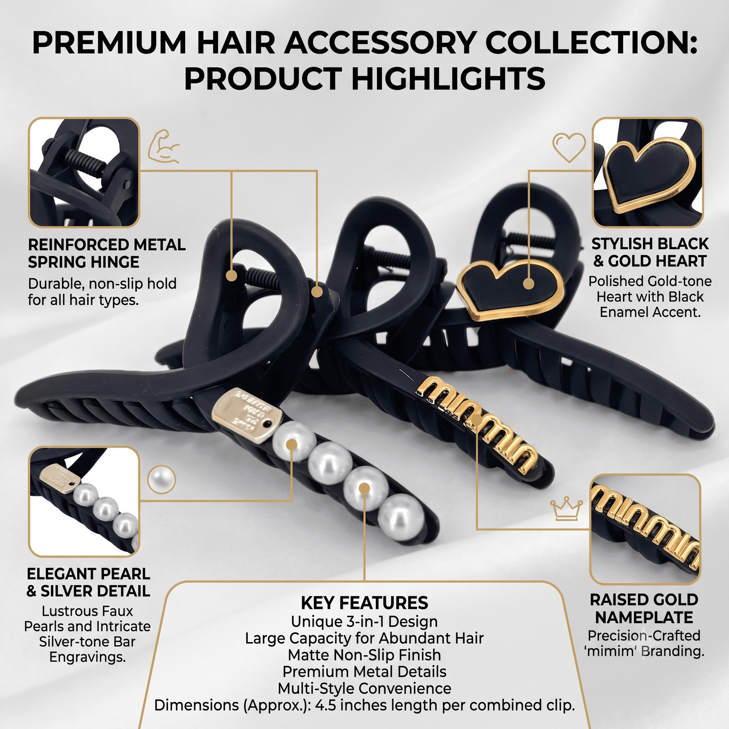 3-Pack Large Claw Hair Clips for Thick Hair – Elegant & Durable