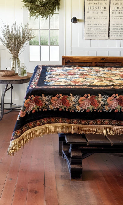 Tache Country Rustic Floral Black Midnight Awakening Tablecloth (3089BL)