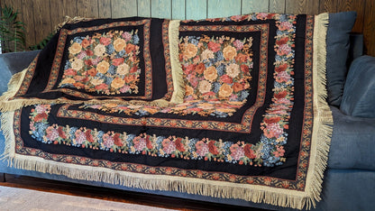 Tache Country Rustic Floral Black Midnight Awakening Tablecloth (3089BL)