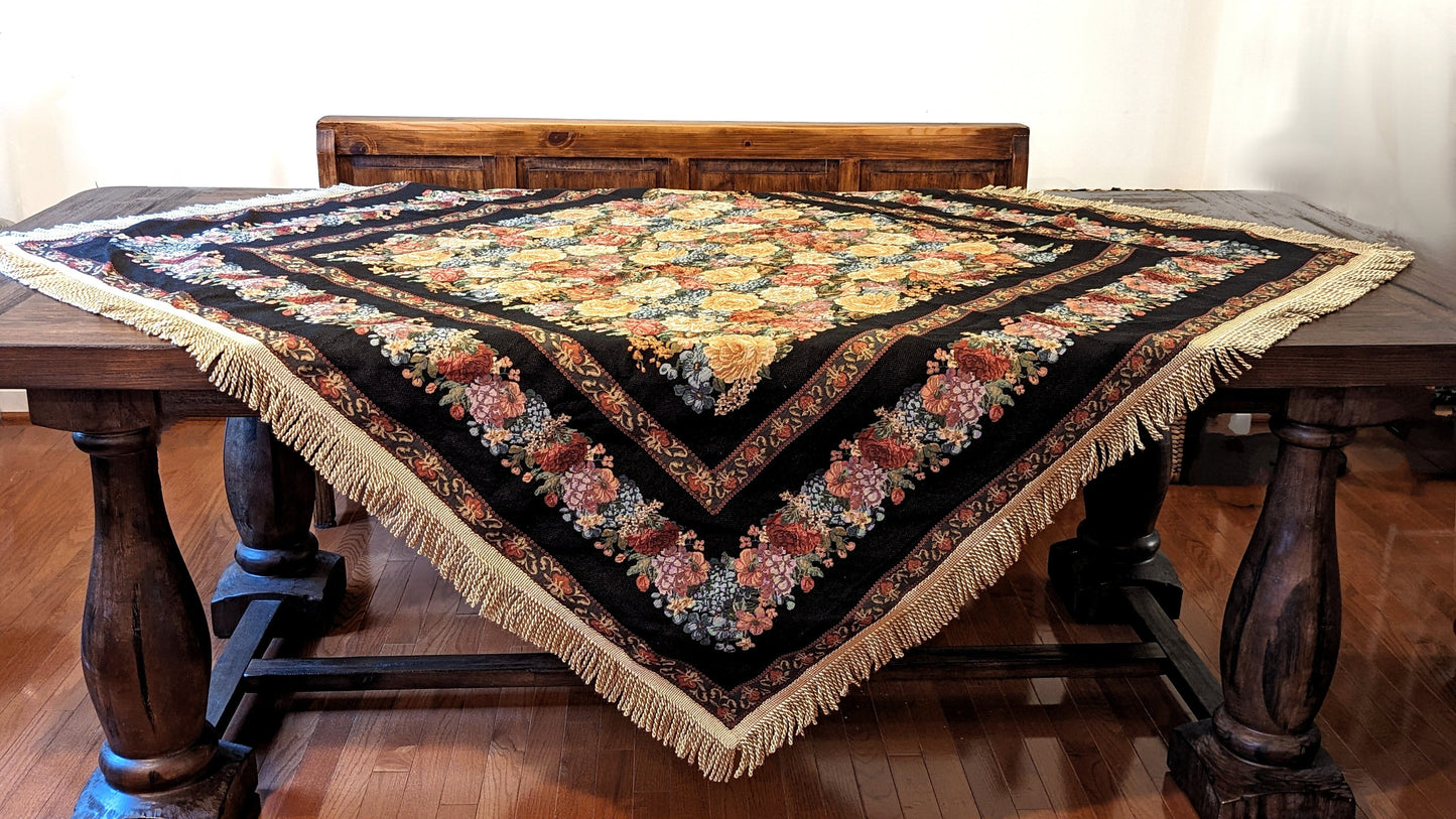 Tache Country Rustic Floral Black Midnight Awakening Tablecloth (3089BL)