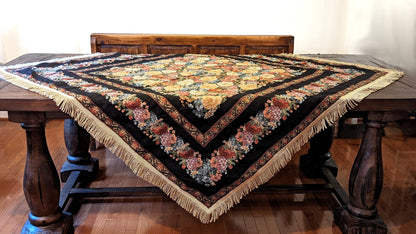 Tache Country Rustic Floral Black Midnight Awakening Tablecloth (3089BL)