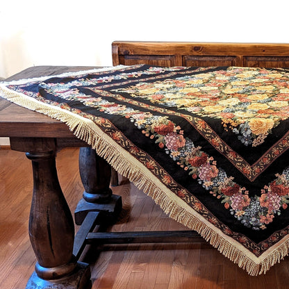 Tache Country Rustic Floral Black Midnight Awakening Tablecloth (3089BL)