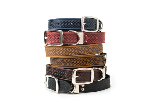 Celtic Double Buckle Style Leather Dog Collar