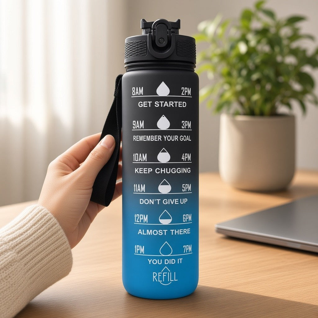 32 oz Gradient Water Bottle with Straw & Motivational Time Markers