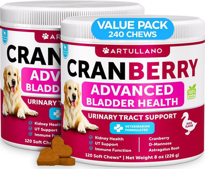 Dog UTI Treatment 240 Chews 2-Pack Cranberry Bladder & Kidney Support