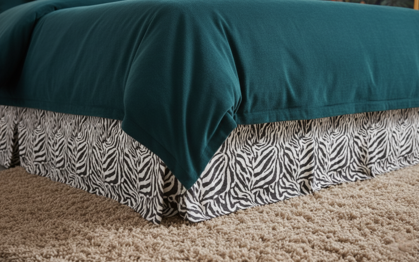 Tache Winter Moon Black Stripe Zebra Animal Print Gold Tailored Platform 14" Bed Skirt Dust Ruffle (BSK-4358L)