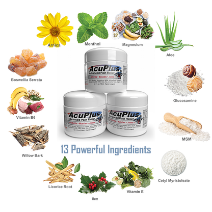 AcuPlus 4 oz Pain Relief Cream 3 Pack – Menthol Topical Analgesic for Muscle and Joint Aches. Best Value Set