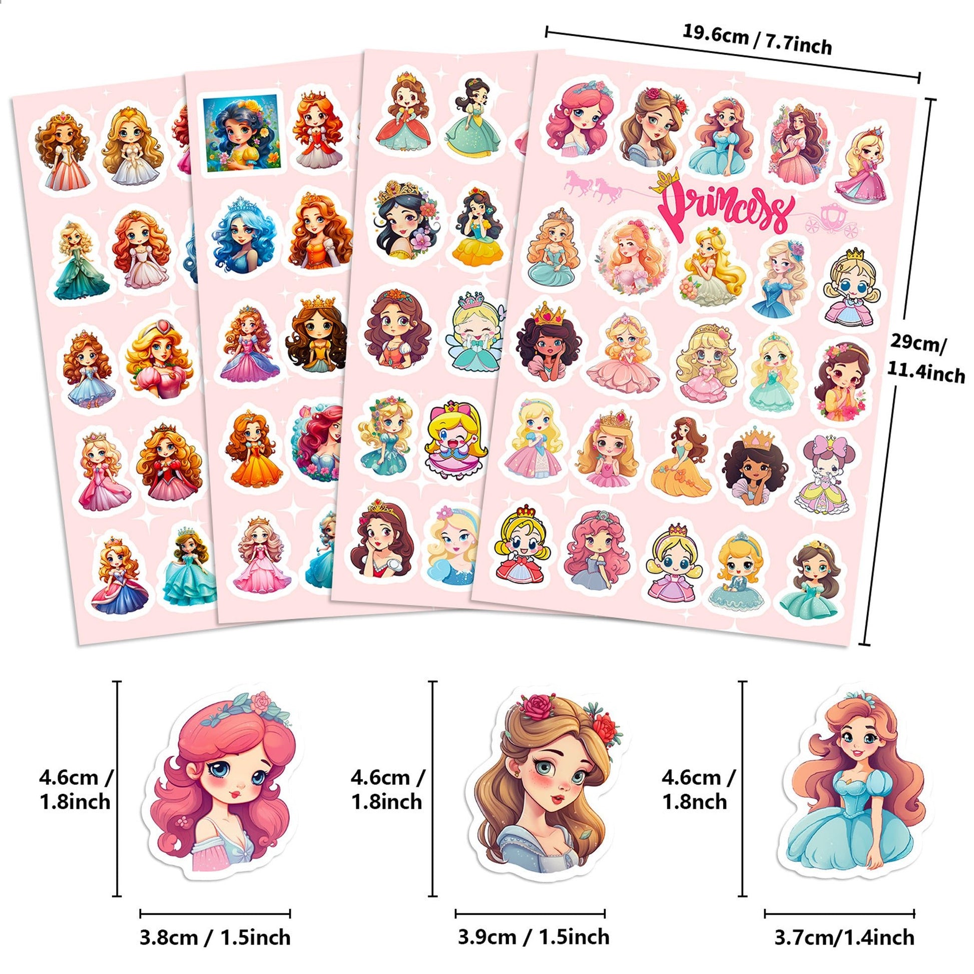 4 Sheets (100 pcs) Beautiful Princess Stickers for Kids Party Bag Fillers DIY Scrapbooking