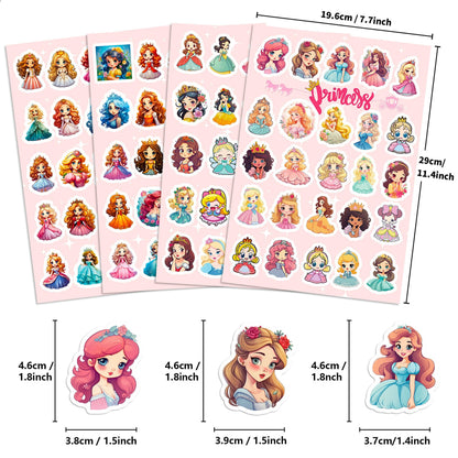 4 Sheets (100 pcs) Beautiful Princess Stickers for Kids Party Bag Fillers DIY Scrapbooking