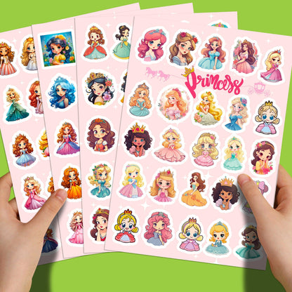 4 Sheets (100 pcs) Beautiful Princess Stickers for Kids Party Bag Fillers DIY Scrapbooking