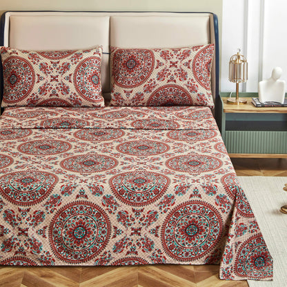 Tache Bohemian Desert Medallion Boteh Paisley Taupe Fitted Sheet / Flat Sheet (TJ3502)
