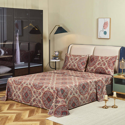 Tache Bohemian Desert Medallion Boteh Paisley Taupe Fitted Sheet / Flat Sheet (TJ3502)