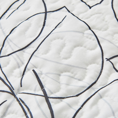 Tache Modern Abstract Leaf Line Art Foliage White Grey Black Gold Reversible Quilt Set (TJ357)