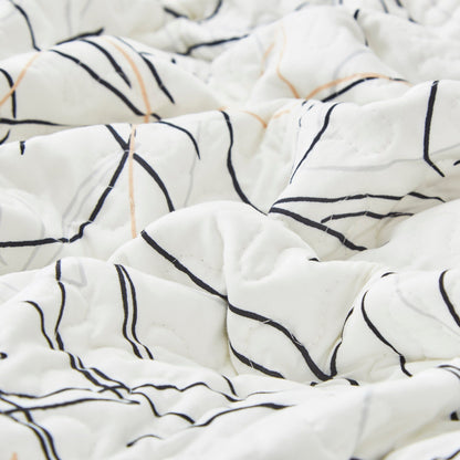 Tache Modern Abstract Leaf Line Art Foliage White Grey Black Gold Reversible Quilt Set (TJ357)