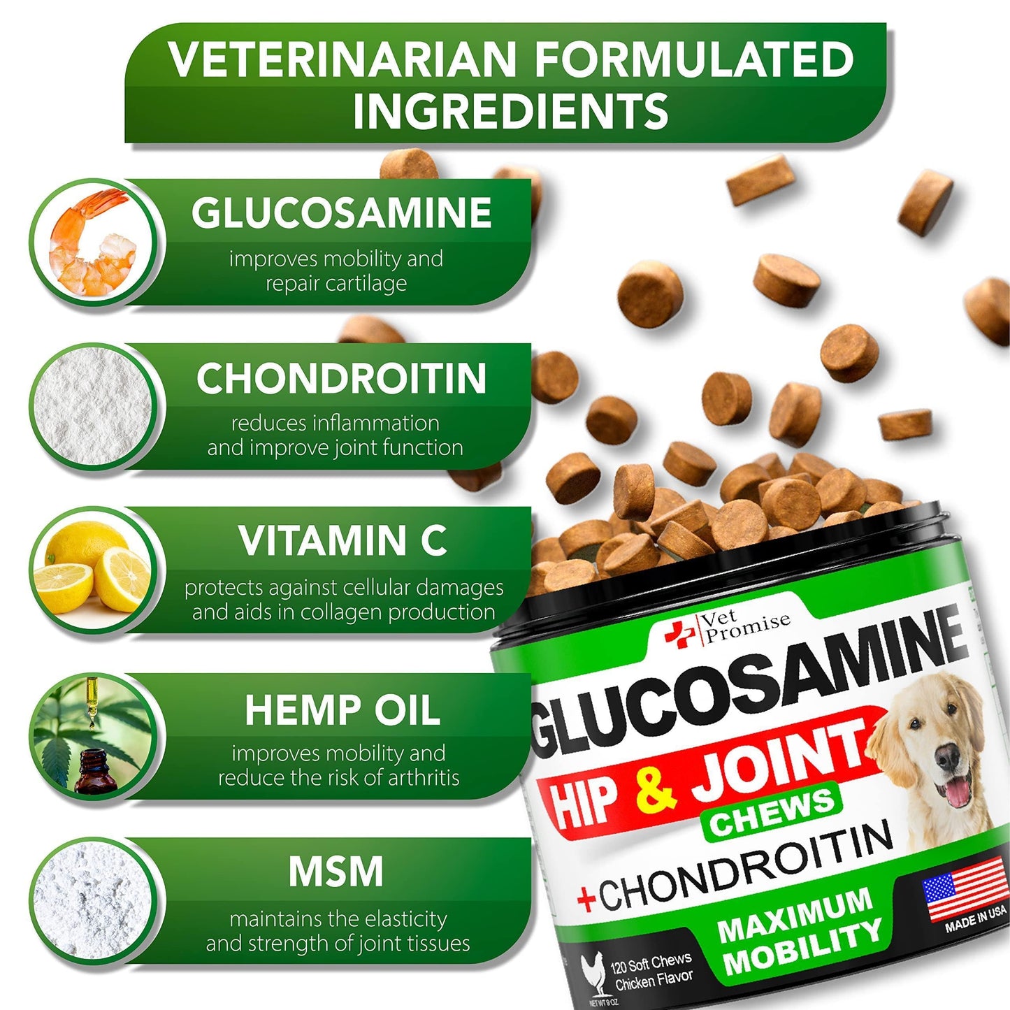 Glucosamine for Dogs Hip & Joint Supplement 120 Mobility Chews