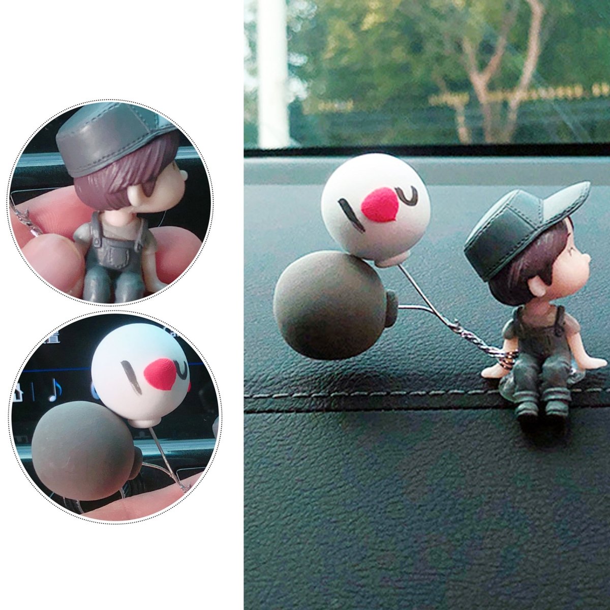 4PCS Cute Cartoon Couples Car Decoration Accessories Romantic Figurines Balloon Lovers Anime Car Accessories Ornament Birthday Gift