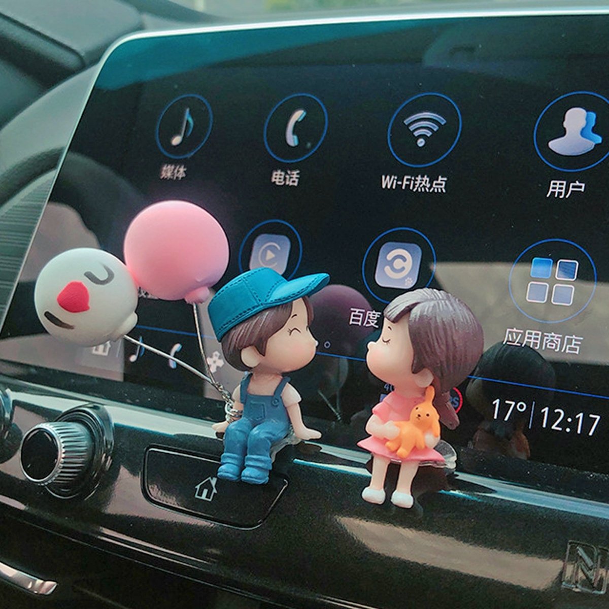 4PCS Cute Cartoon Couples Car Decoration Accessories Romantic Figurines Balloon Lovers Anime Car Accessories Ornament Birthday Gift