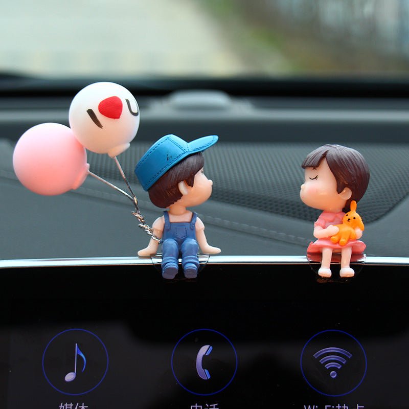 4PCS Cute Cartoon Couples Car Decoration Accessories Romantic Figurines Balloon Lovers Anime Car Accessories Ornament Birthday Gift