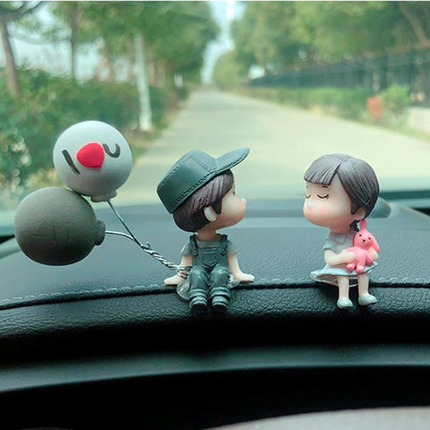 4PCS Cute Cartoon Couples Car Decoration Accessories Romantic Figurines Balloon Lovers Anime Car Accessories Ornament Birthday Gift
