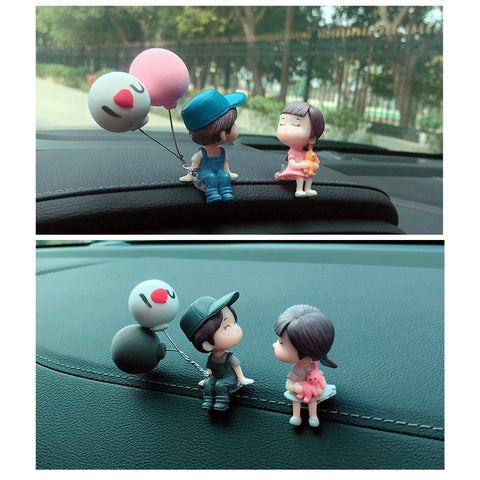 4PCS Cute Cartoon Couples Car Decoration Accessories Romantic Figurines Balloon Lovers Anime Car Accessories Ornament Birthday Gift