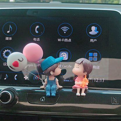 4PCS Cute Cartoon Couples Car Decoration Accessories Romantic Figurines Balloon Lovers Anime Car Accessories Ornament Birthday Gift