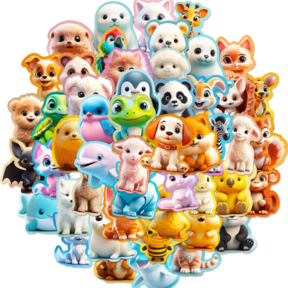 50pcs Cartoon Animal Stickers ins High Definition UV-Proof Waterproof Vinyl Sticker for DIY Scrapbook Laptop Phone Decor