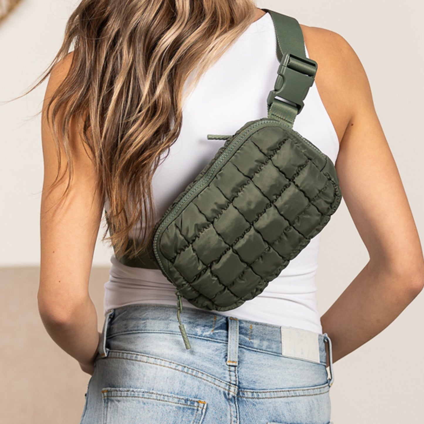 Evyn Quilted Puffer Sling Crossbody Belt Bum Fanny Waist Bag