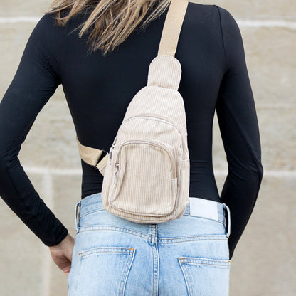 Ingrid Double Zip Corduroy Sling