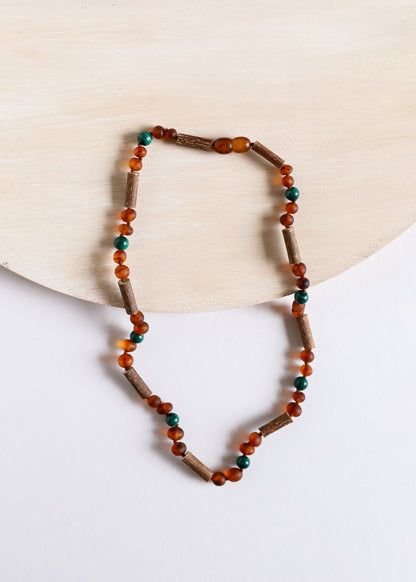 Hazelwood || Raw Cognac Baltic Amber + Malachite || Necklace