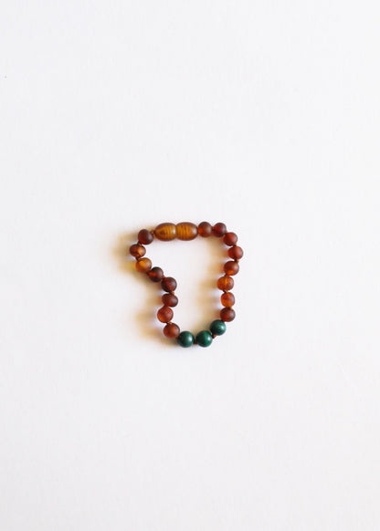 Raw Cognac Baltic Amber + Malachite || Anklet or Bracelet
