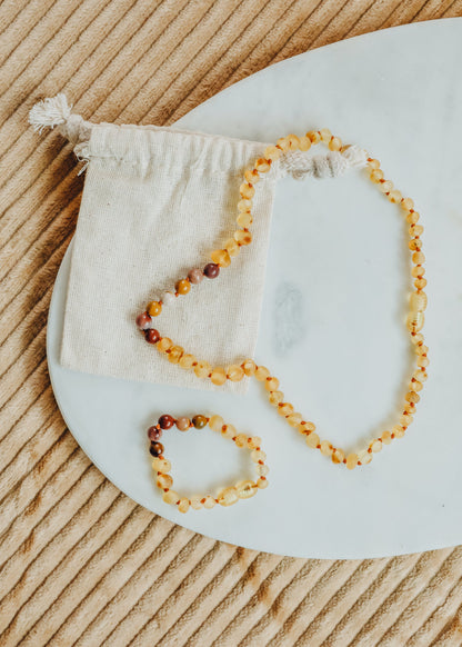 Raw Honey Baltic Amber + Mookaite Jasper || Necklace