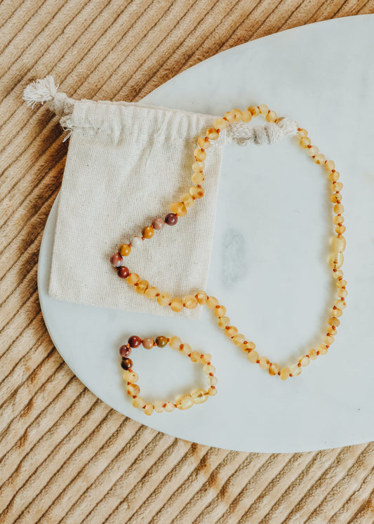Raw Honey Baltic Amber + Mookaite Jasper || Necklace